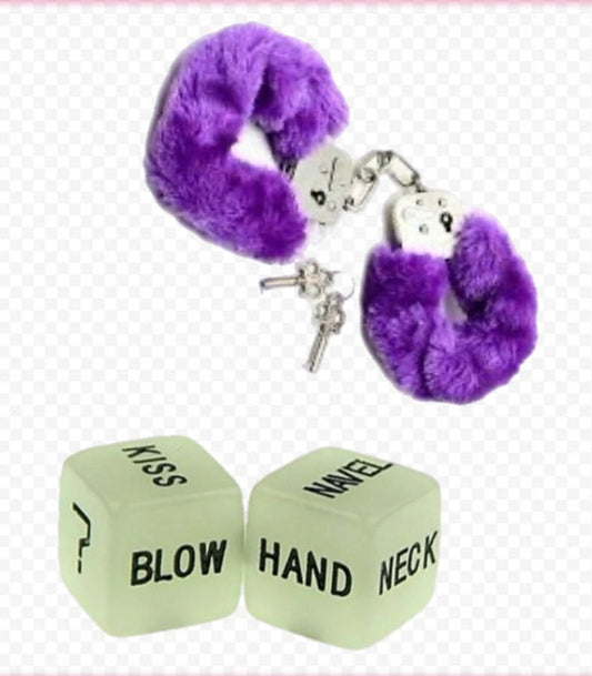 Fur Handcuffs & Dice Set - Purple
